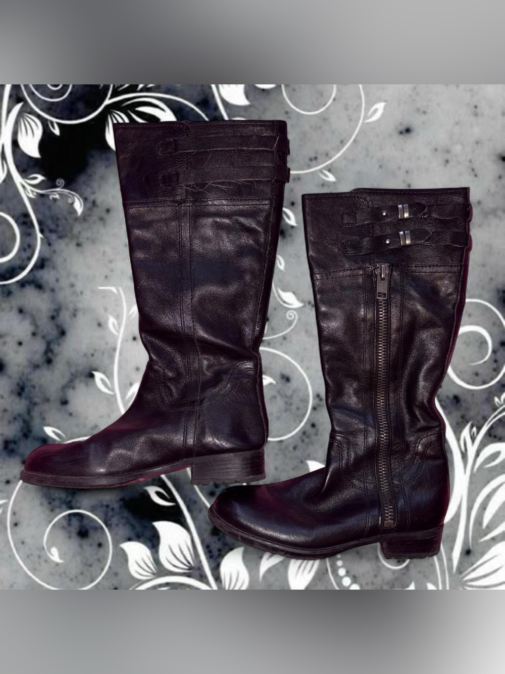 genuine leather knee high moto boots - franco sarto, sz 8